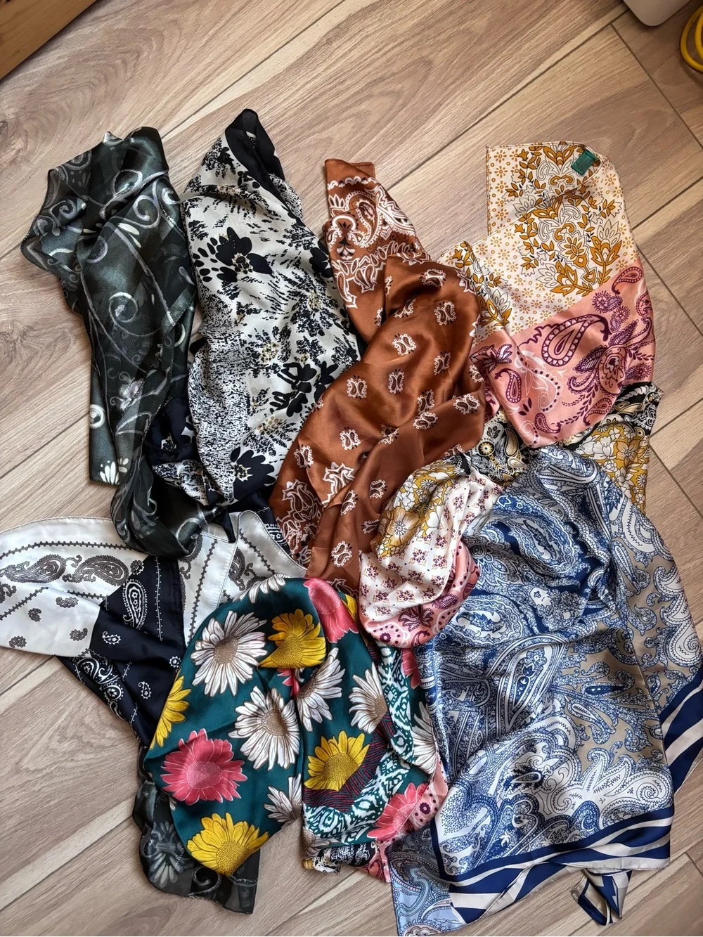 Assorted Satin Scarf Bundle in Floral & Paisley Prints
